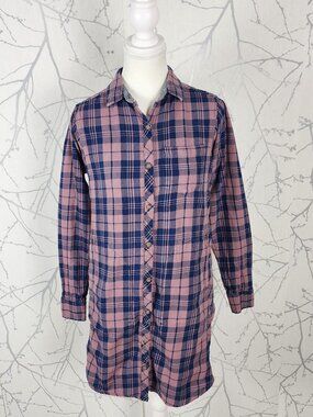 Toad & Co Purple Plaid Organic Cotton Button Front Flannel Shirt Dress
